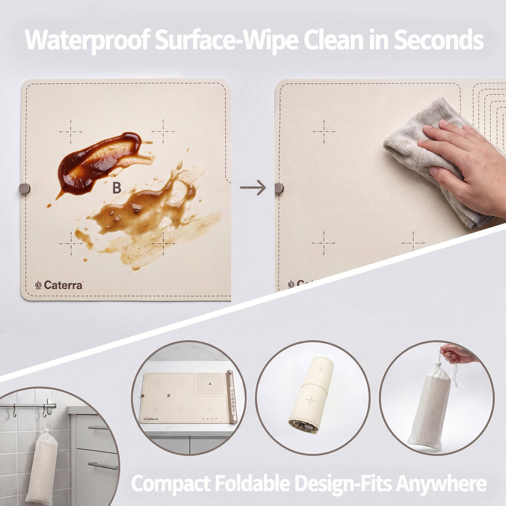 Waterproof surface wiping clean in seconds, and the mat rolling up compactly to store